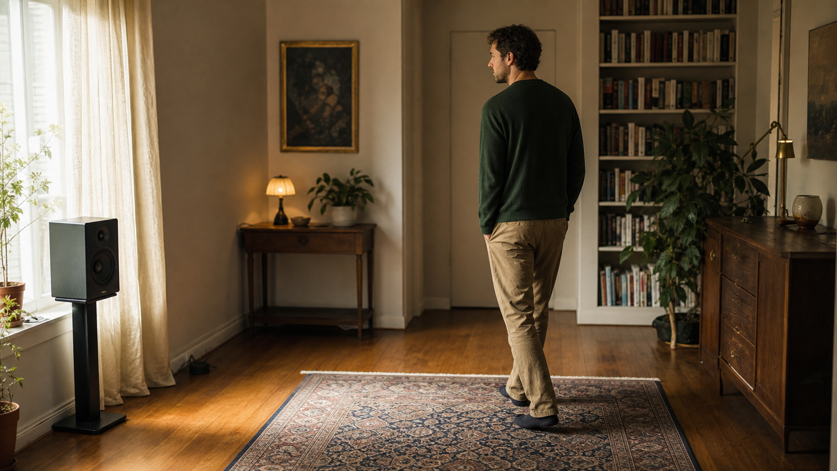 Move slowly through the room while the speaker and volume remain fixed. Changes you hear reveal the room and listening position—not a change in the tone’s frequency.